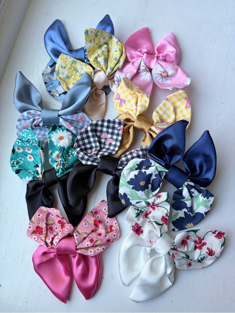 Kids Floral & Solid Satin Bunny Ear Hair Bows - Assorted Colors